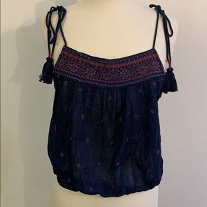 Free People blue with red embroidery blouse